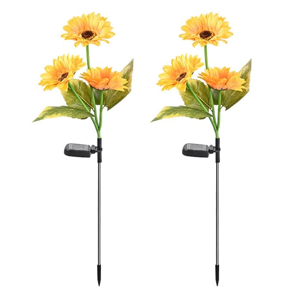 2 st solros LED solcellslampor för trädgård utomhus IP65 markbelysning-4