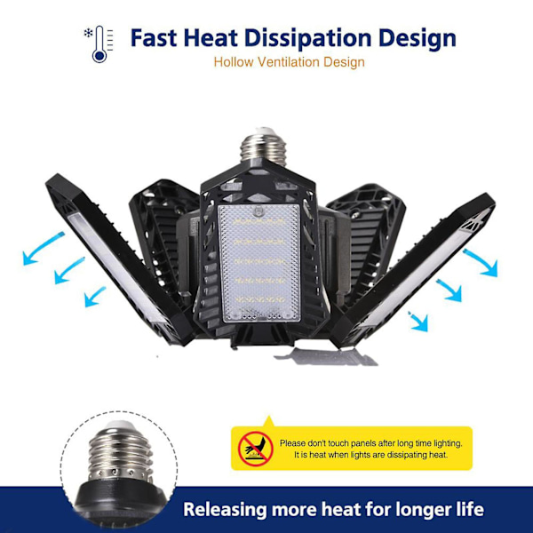 Led Five Leaf Garage Light Deformation Folding High Bay Light 80w Vit LightBlack