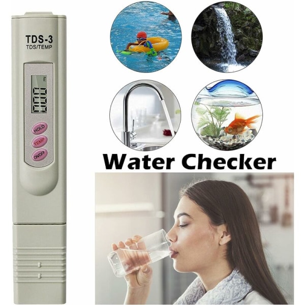 TDS-mittari - Juomaveden laadun testeri - Suuri tarkkuus - Mittausalue: 0-9999 ppm - Digitaalinen puhtaustesteri uima-altaille, kylpylöille, akvaarioille