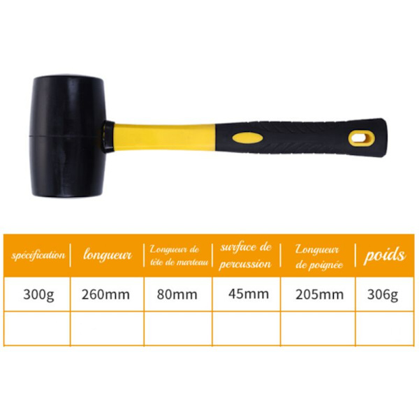 Sort gummihammer/hammer (længde 260 mm)