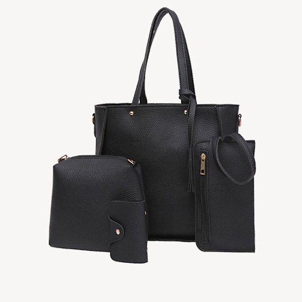 Damhandväska axelväska - Elegant designer väska set med stor kapacitet - 4-delad set i svart