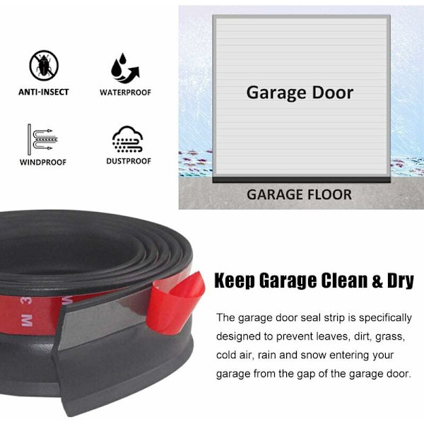 3M Universal Garageporttätning, Multifunktionell Garageporttätningslist i Gummi, Garageportstätningslist