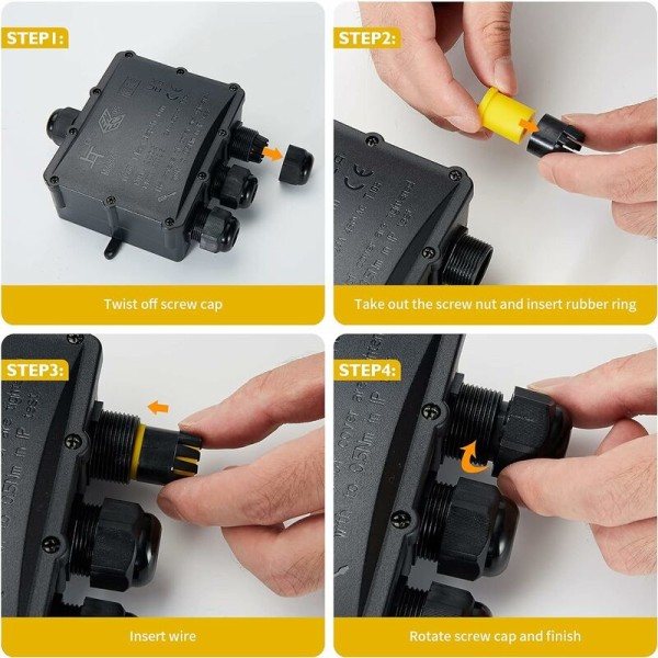Vedenpitävä liitäntälaatikko IP68 ulkokäyttöön - 4-tie suurempi kaapeli, sähköliitäntälaatikon liitin kaapelille ?? 4-14 mm, ABS + PVC