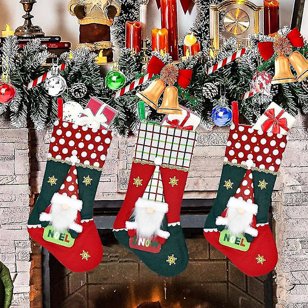 Julstrumpor för dekoration, julstrumpor med tomtar, julstrumpor för familjens julfest