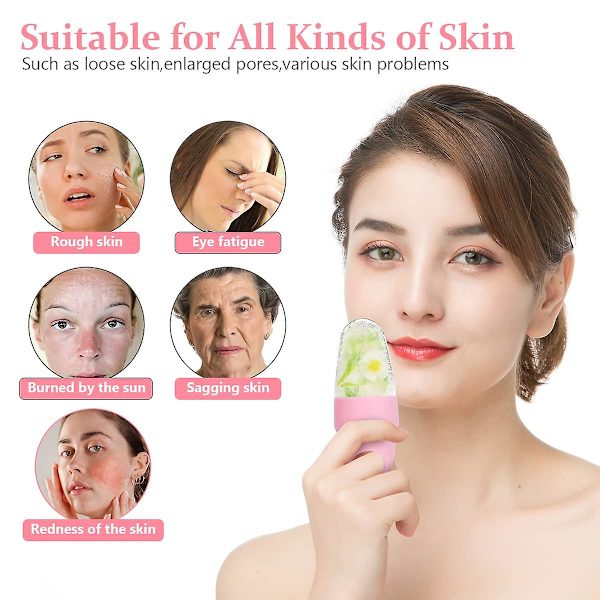 Isrulle för ansikte och ögon, skönhetskub, form, packkula, Gua Sha-massage, isögonansiktsrullestick, form, rosa