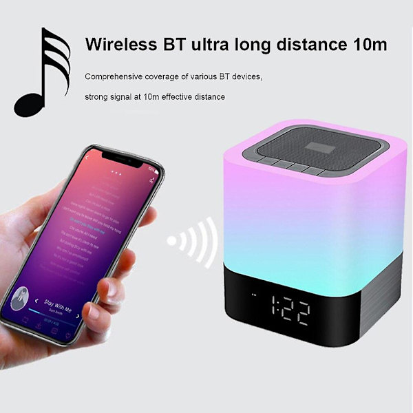 Bärbar färgglad LED-ljus högtalare touch-kontroll sänglampa väckarklocka trådlös mini-spelare Bluetooth-kompatibel