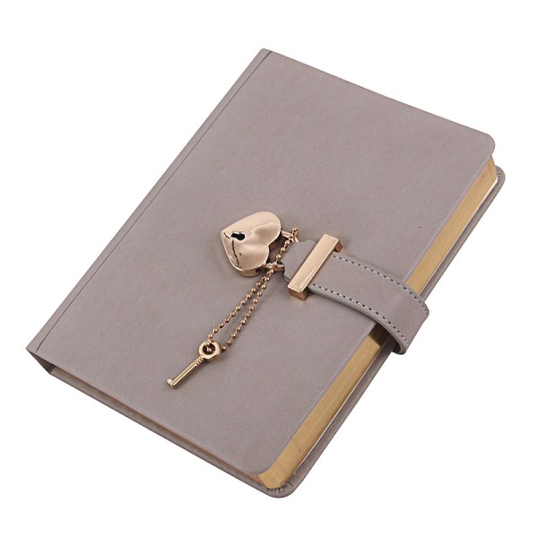 1 hemlig dagbok med hjärthänglås och nyckel, grå