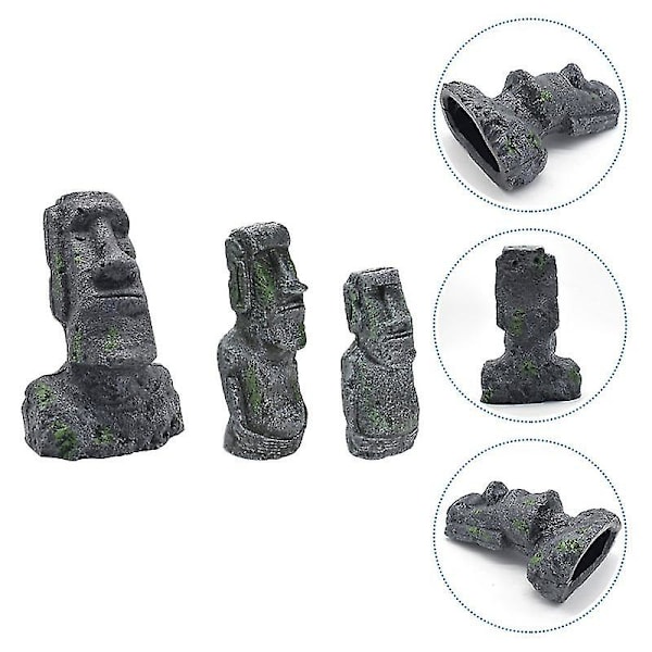 3 st Akvarium Moai Statyer