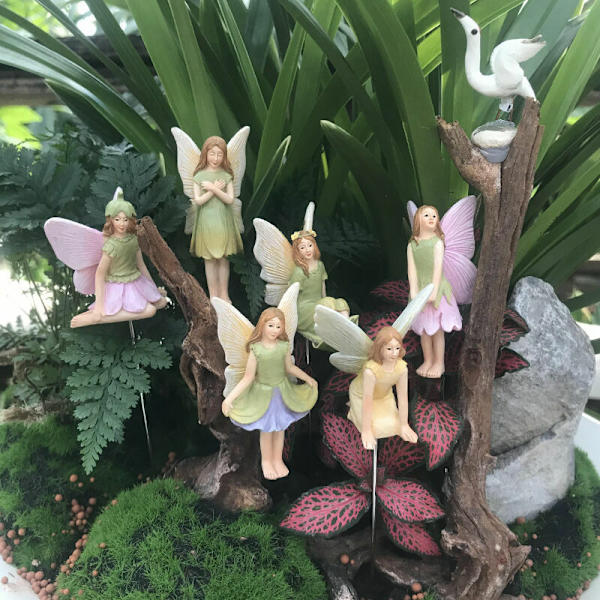 Blomsterfe figurhartsins dekorationspluggset trädgård krukväxter miniatyrlandskap dekorationer