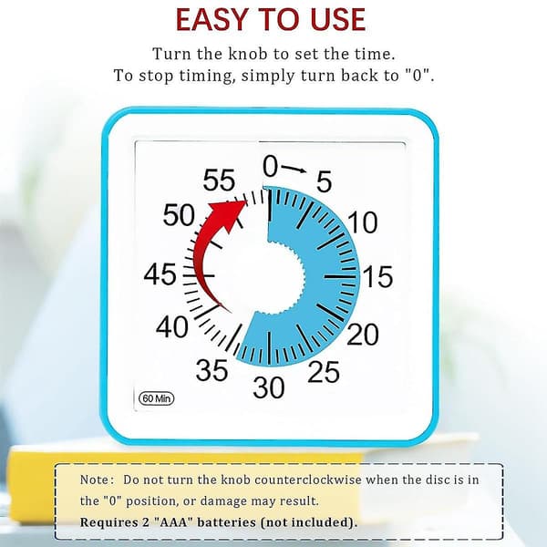 60-minuters visuell timer för barn, studietimer för klassrum, tyst nedräkningstimer för lärare och vuxna blå