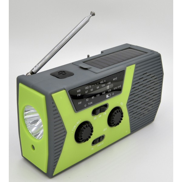 1 st med ficklampa och läslampa, bärbar camping AM FM NOAA väderradio, 2000mAh power - grön