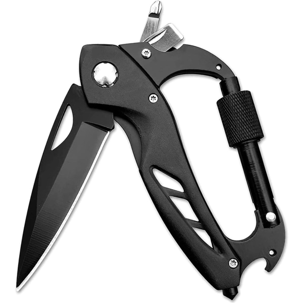 Locking Carabiner Camping Multi Tool, Present för män, 6 i 1 Edc Carabiner Nyckelring med Flasköppnare