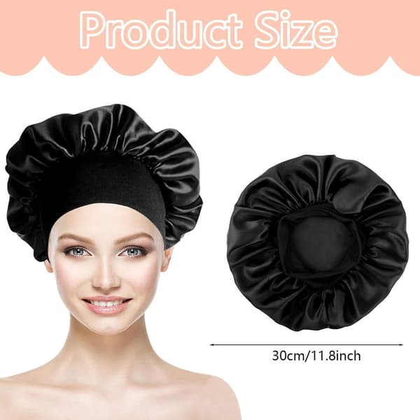 2-pack löst tight strap hatt, silkeshatt elastisk hatt mjuk satin sovmössa (svart + rosa)