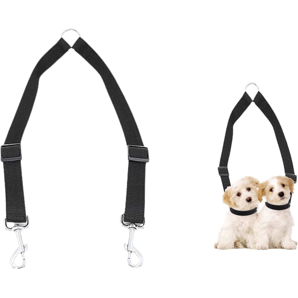 Dubbelt hundkoppel, justerbart dubbla husdjurskoppel, dubbla koppel för två hundar, trasselfritt (svart)