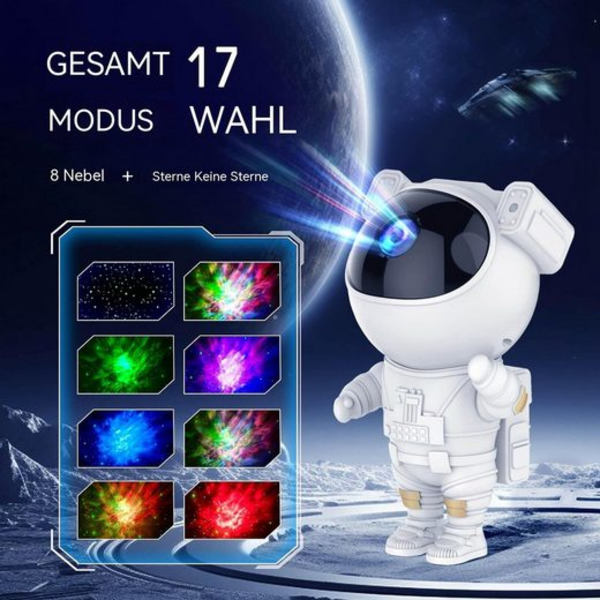 Bifurkasjon LED nattlys astronaut stjerneprojektor 360° justerbar med fjernkontroll, stjernehimmelprojektor