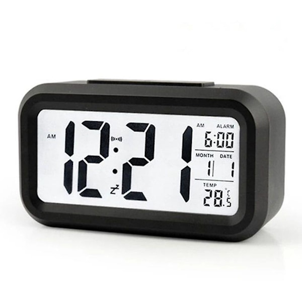 Digital väckarklocka för sovrum, enkel att ställa in, dimmer, justerbar ljudvolym, vardag/helg-läge, snooze, batteribackup, kompakt klocka för