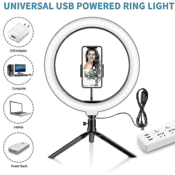 Led-ringljus med stativställ & 1 telefonhållare, dimbart skrivbord Selfie-ringljus för sminkvideo livestreamingfotografering, 3 ljuslägen