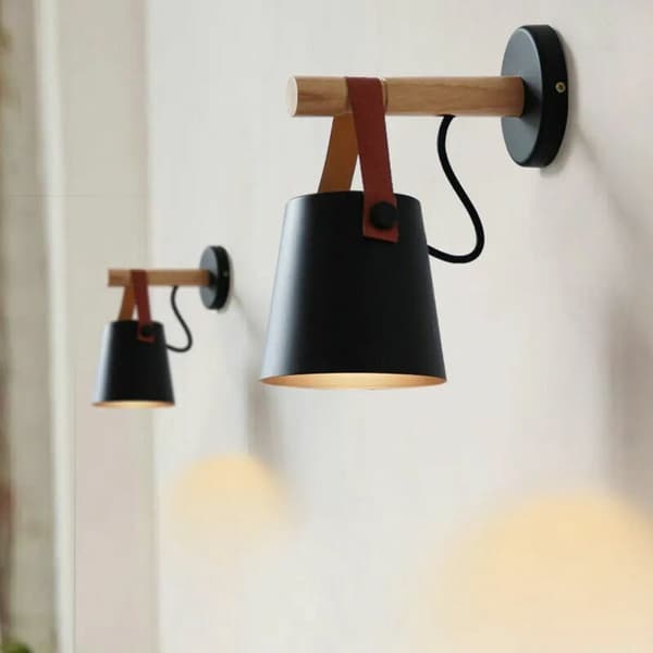 Nordisk modern design vägglampa i trä LED inomhusbelysning sovrum vardagsrum E27