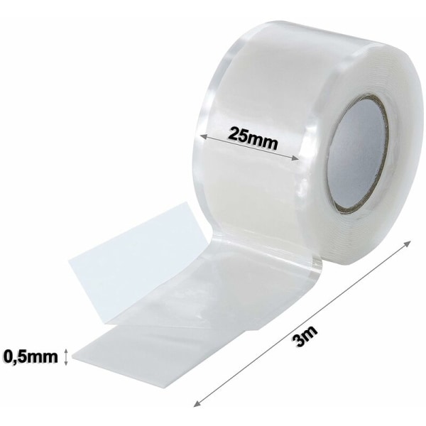 1x 3m selvsmeltende silikonetape (selvsammensmeltende, selvvulkaniserende), isolerende tape og tætningsstrimmel (vand, luft), 25 mm bred, hvid