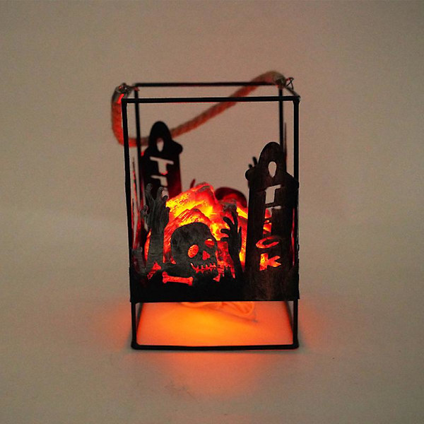 Järnornament Lykta Ljus Flamma Lampa Trä Hängande Halloween Prydnader Camping Dekor Kol Flamma Lampa（häxa）