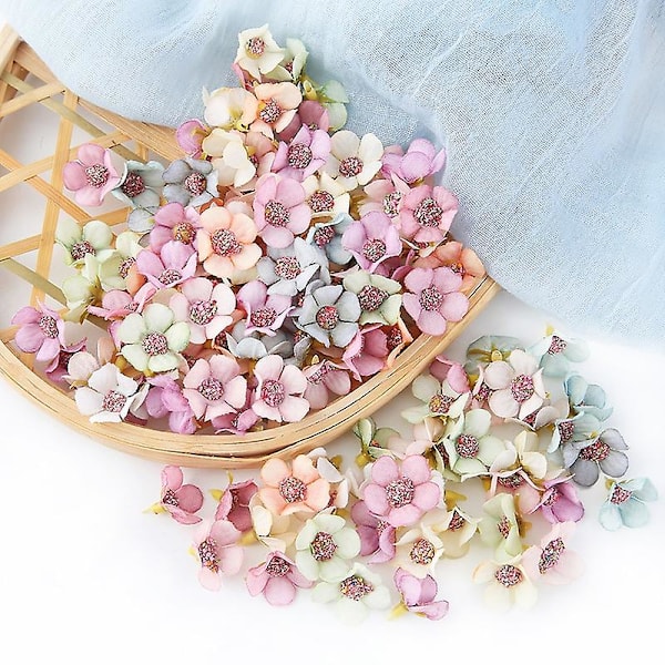 100 st 2 cm Mini Konstgjorda Prästkrage Blomhuvud DIY Bröllop Semester Girlang Dekoration (Gul)