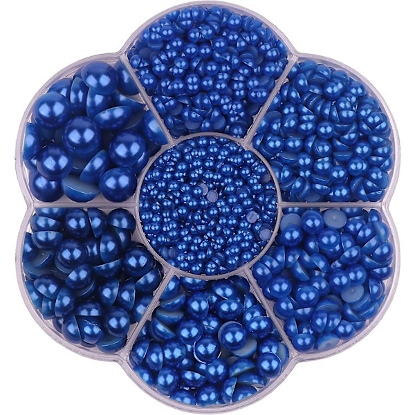 3000 st 1 Ask 7 storlekar 2,5/3/4/5/6/8/10mm Platta Bak Släta Halva Pärlor Cabochon Pärlor Lösa Pärlor Gem För Nagelhantverk Skrapbok Diy Dekoration (brons Blå)