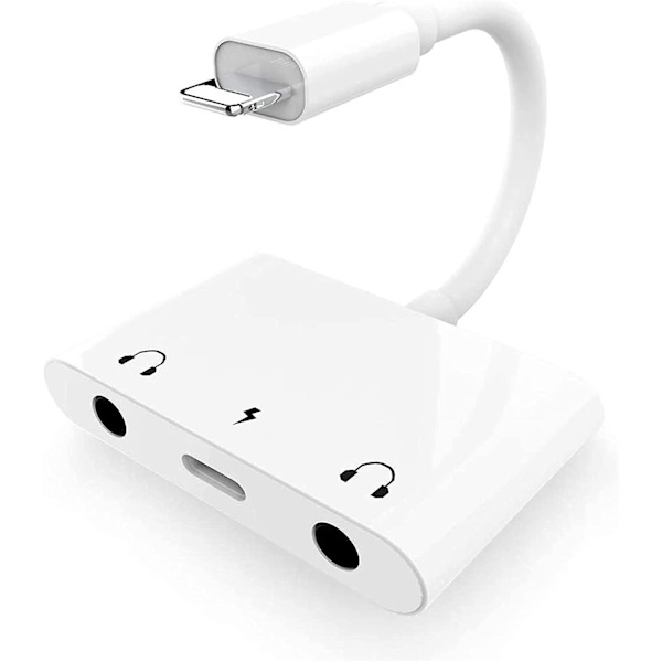 3 i 1 Dobbelt 3,5 mm Hovedtelefonstik Adapter - Øretelefon Stik Lyd og Opladningsadapter - Hovedtelefon Splitter til Iphone 11 / Xs / Xs Max / Xr / X / 8 / 8p