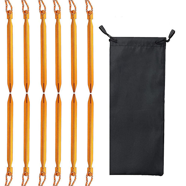 12 st tältpinnar, Y-formade aluminiumlegering campingpinnar med reflekterande rep guld