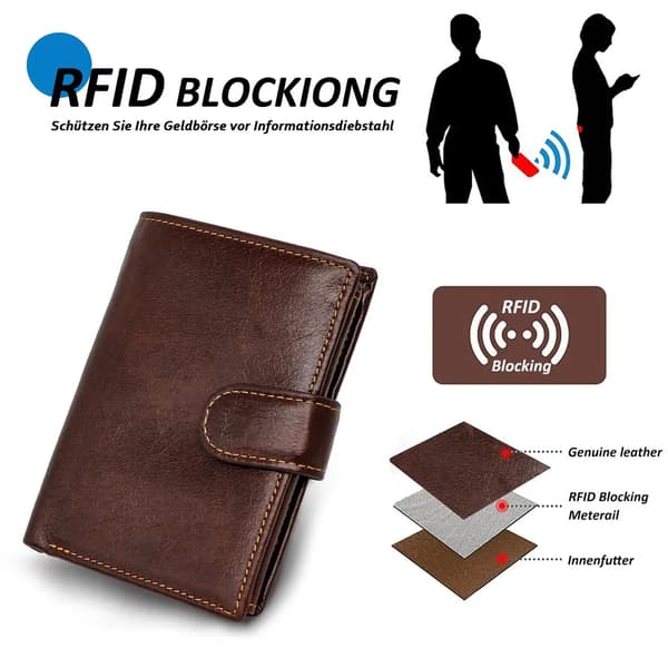 Mofut plånbok läder plånbok män, plånbok män med RFID, mörkbrun