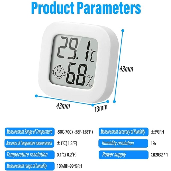4 styks termometer hygrometer indendørs, højpræcision luftfugtighedsmåler termometer indendørs, -10℃70℃ til babyværelse, stue, kontor, drivhus
