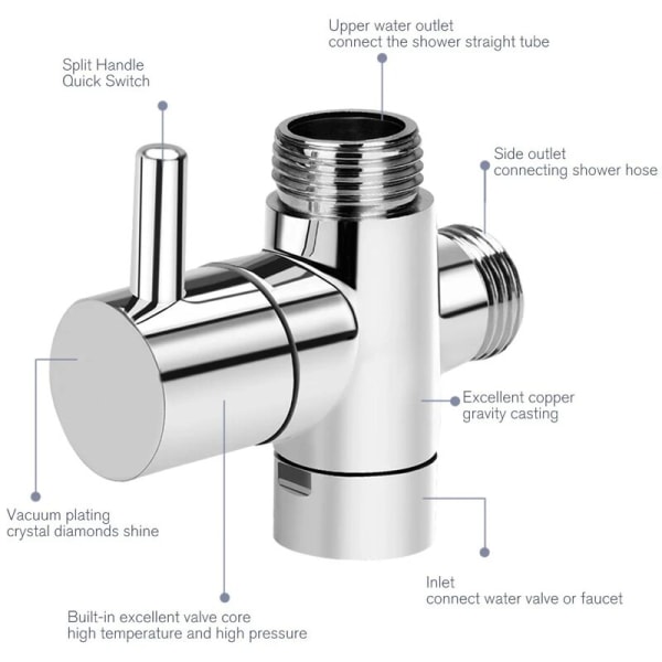 Tre-vejs omskifter vandhane 1/2 ventil adapter badeværelse bruser vandhane omskifter bruse ventil omskifter bruser dyse konverter