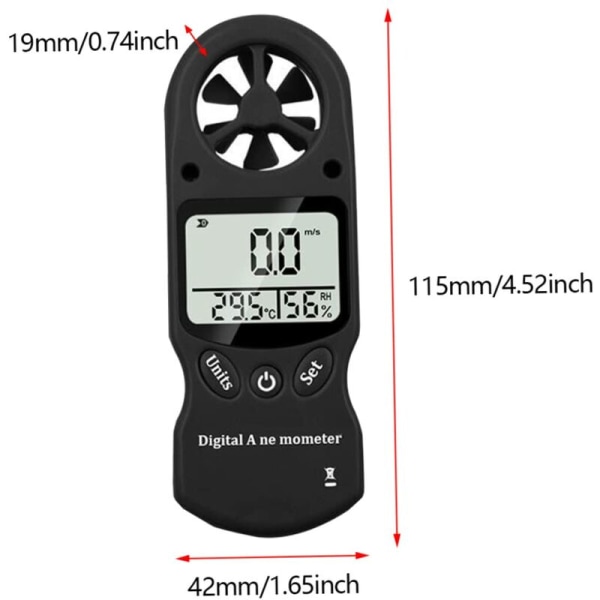 Hygrometer, Växthustermometer, Trädgårdstermometer, Digital vindmätare LCD-skärm Vindhastighetsmätare Temperatur Fuktighetsmätare Svart