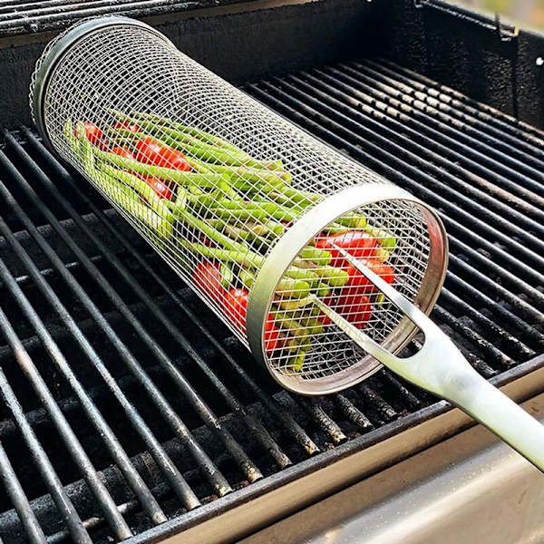 Rostfritt stål grillkorg, 20 cm ugnsgrillkorg, rotisserietrumma, grillnätcylinder