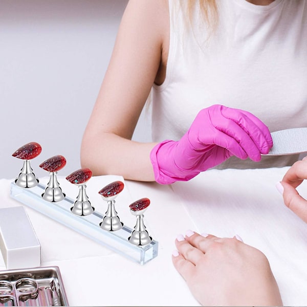 2 Sæt Akryl Negle Display Stativ Negle Tip Øvelsesholder Magnetisk Negle Øvelsesstativ Fingernegl Diy Neglekunst Stativ Til Falske Negle Tip Manicure Værktøj
