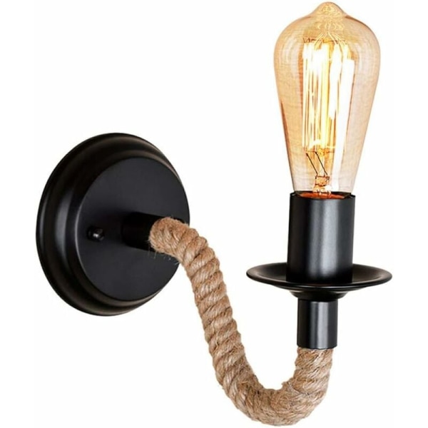 Vägglampa E27 Industriell Retro Vintage Vägglampa Hampa Rep Järn Vägglampa för Restaurang Hall Vardagsrum Balkong Gang (Ingen ljuskälla) (A)