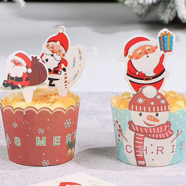 Lilyrose 2 set med julmuffins kakbas värmebeständig tecknad älg snögubbe koppar bakning kakpappersbas（stil2）