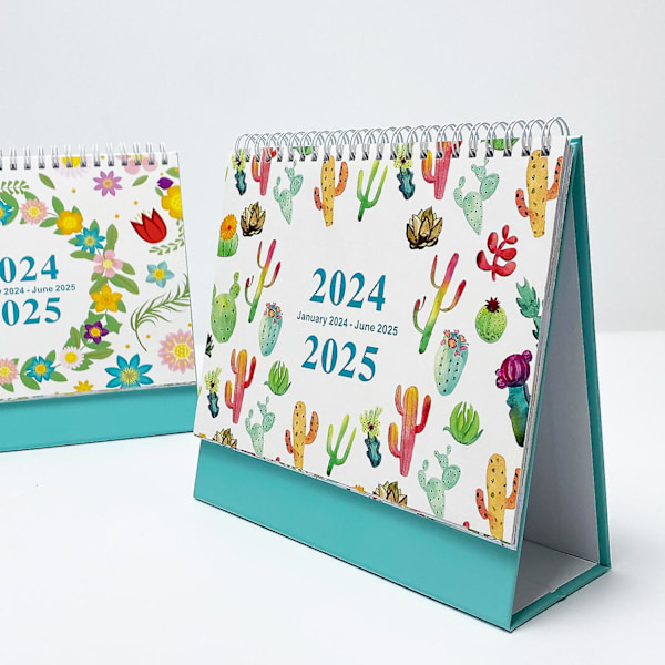 Januar 2024-juni 2025, Cactaceae Engelsk Kreativ Enkel Skrivebords Kalender 18 Måneder 365 Dage Nedtælling Månedlig Planlægning Krønike Kalender