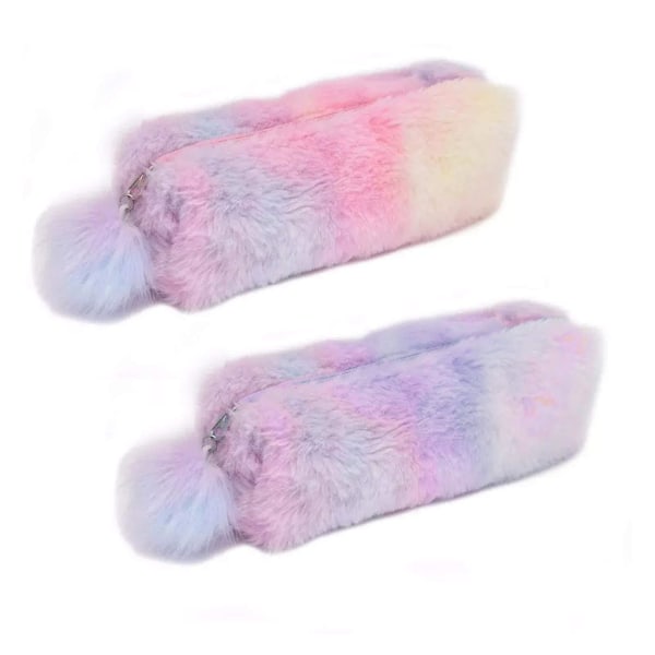 2st Plysch Rainbow Case För Flickor Fluffigt Case Söt Rainbow Pennhållare Mjukt Case Slumpmässig färg