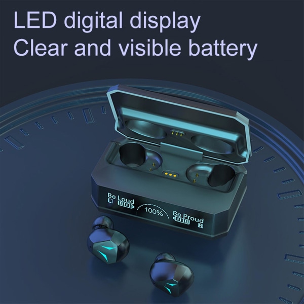 Bluetooth-headset med digital display, färgglad RGB dynamisk ljuseffekt, trådlöst Bluetooth-headset i örat, svart