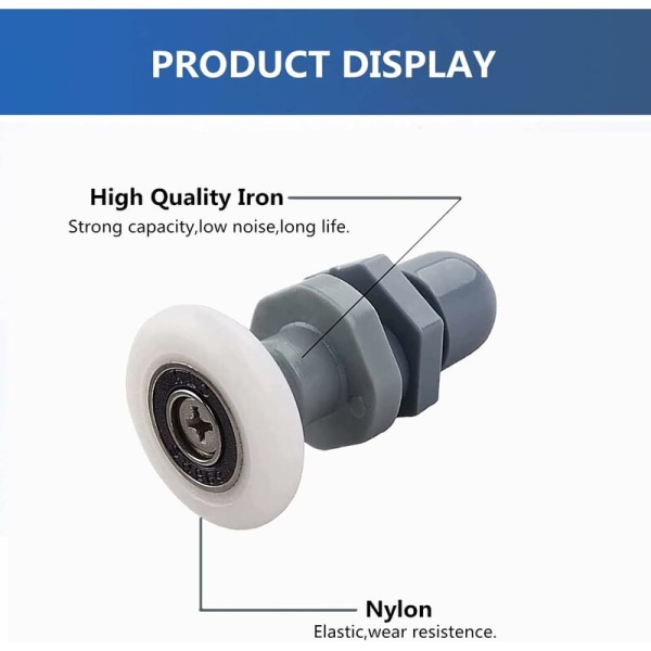 8 kpl kestävää muovista suihkuoven rullaa liukukiskon laakeri kylpyhuoneen lasille varaosiin (20 mm)