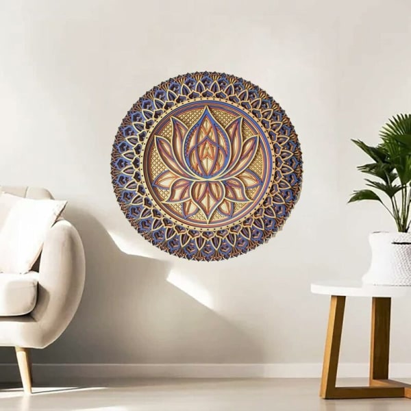 Lotus Flower Mandala-Väggkonst, Lotus Flower Mandala metallvägg för rumsinredning Bohemisk väggkonst (A) 30 x 30 cm