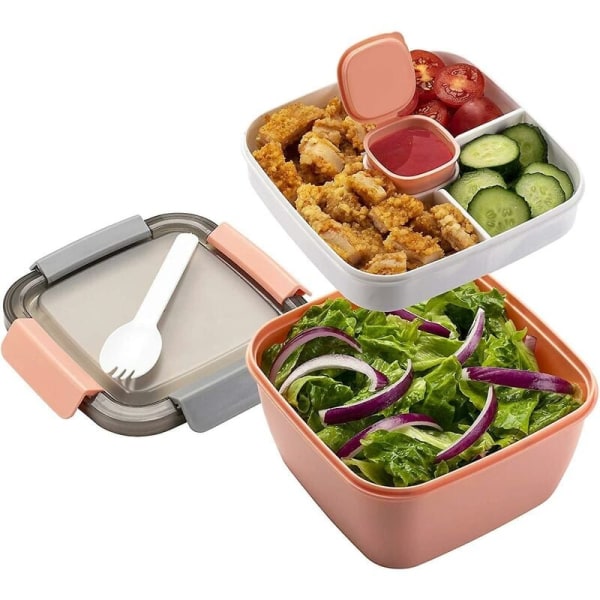 Läcksäker Lunchbox Lunchbox Salladsbehållare med dressingar 3 fack Salladsbox Idealisk för sallader och snacks, Lunchbox Kan användas i mikrovågsugn
