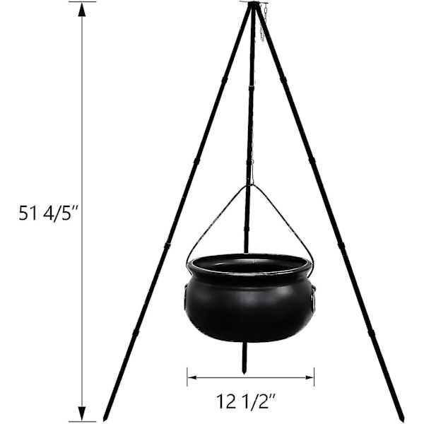 Halloween-dekorationer utomhus, stor häxkittel på stativ med lampor, svart plast Hocus Pocus godis hink dekoration（78cm）