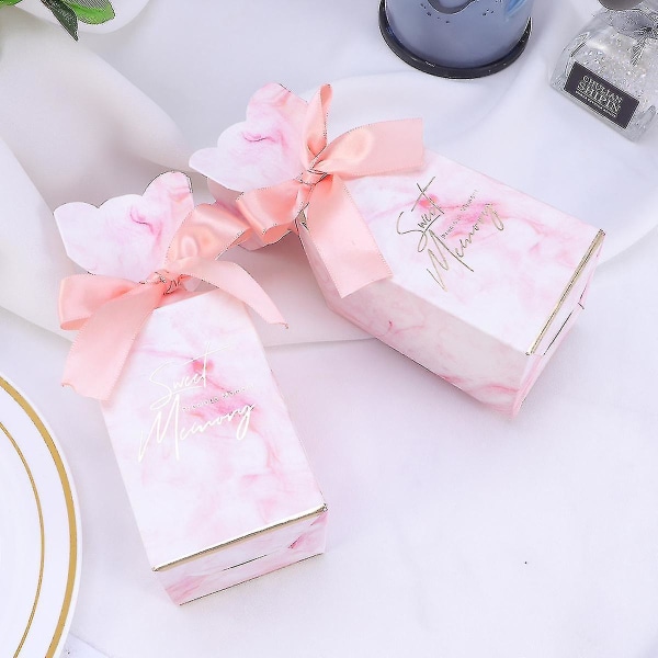 20 st kreativa vasformade godisaskar Chokladpresentförpackningar för födelsedagsbröllopsfest (rosa marmormönster och rosa band)