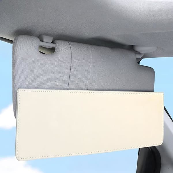 1 Solskærmsforlænger, justerbar forlænger, beige ruskind, 38 cm, metalclips-montering, bilinteriør.