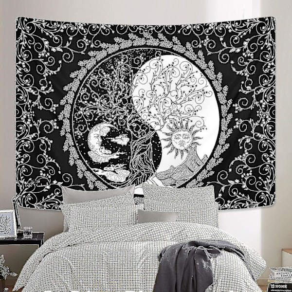 Sol- och måntapet Mandala Yin Yang Tapet Svart och vitt tapet Psych (svart vitt)