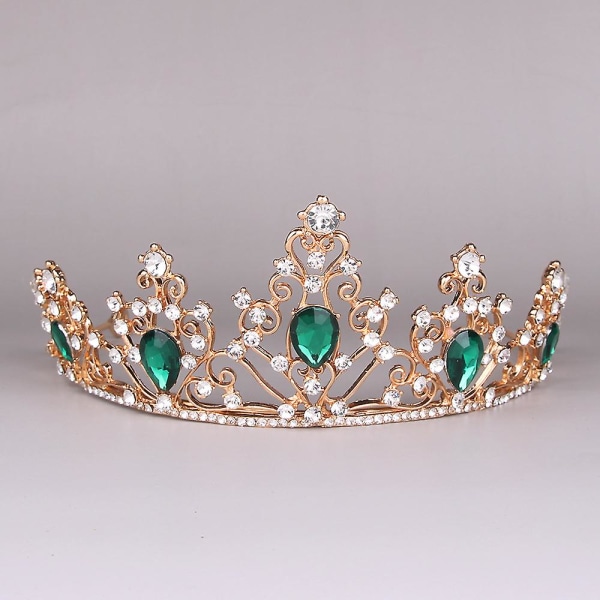 Grön ädelsten grön barock drottning krona strass legering krona tiara bal krona brudkrona för bröllopsfest