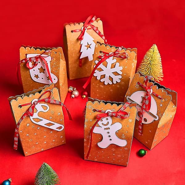 12 st julgodispåsar julpapperspresentpåsar med julmärken och ribbor