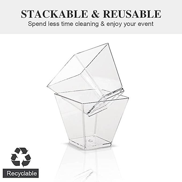 50 st plast fyrkantiga efterrättskoppar för chokladefterrätter, aptitretare, shotglas 200 ml