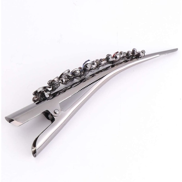 1PCS Rhinestone Duckbill Clip Kvinnors Krokodil Hårklämma Lång Duckbill Clip Näbbklämma (Mörkblå)
